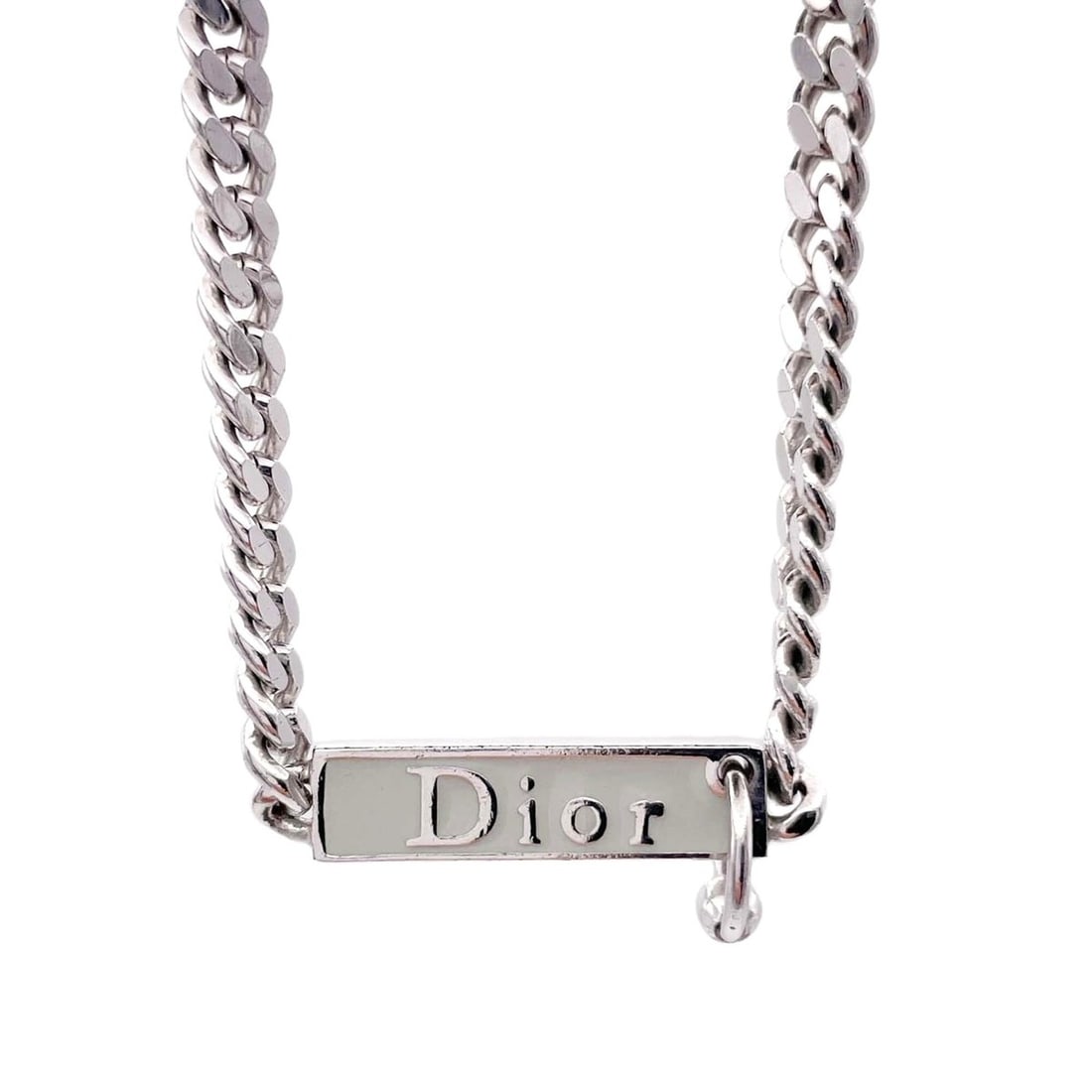 Christian Dior Dior Chain Logo Plate Body Piercing Necklace Choker Pendant Silver Women's (1 of 8)