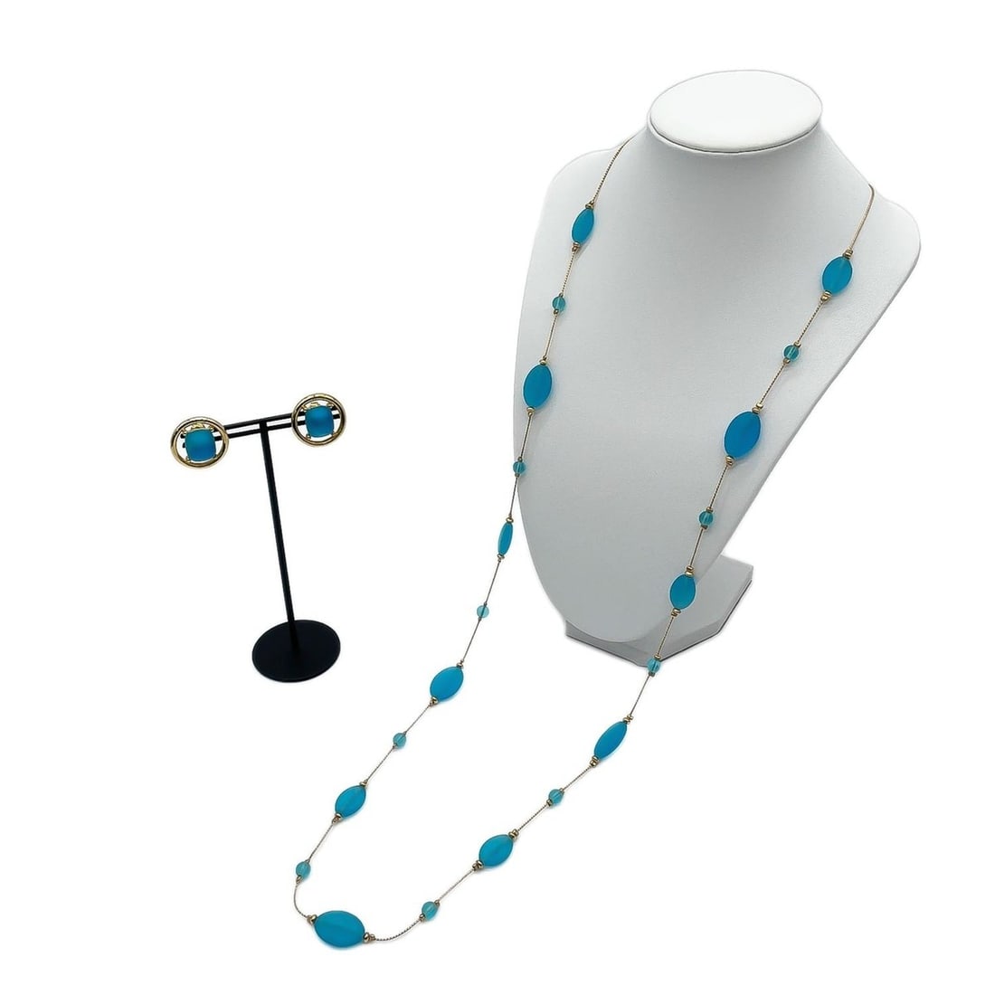 Givenchy Vintage Colored Stone Necklace and Earrings Set (2 pieces) - Metal, Blue Women's: --- Catalog ---Category: SizeNeck Circumference: 92 cm / 36.22''Category: DesignColor: Blue, GoldGender: WomenMaterial: MetalNecklace Type: NecklaceCategory: GeneralBrand: Givenchy--- Item List ---Sec