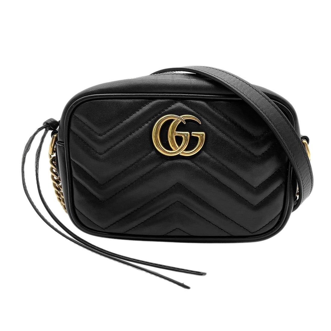 GUCCI Quilted Shoulder Bag with Chain, GG Marmont, 448065, Leather, Metal, Black, Women's: --- Catalog ---Category: SizeSize (HxWxD): 11.5cm x 17cm x 6cm / 4.52'' x 6.69'' x 2.36''Category: DesignType: Shoulder bagColor: BlackGender: WomenMaterial: Metal , Leather Category: GeneralMPN: