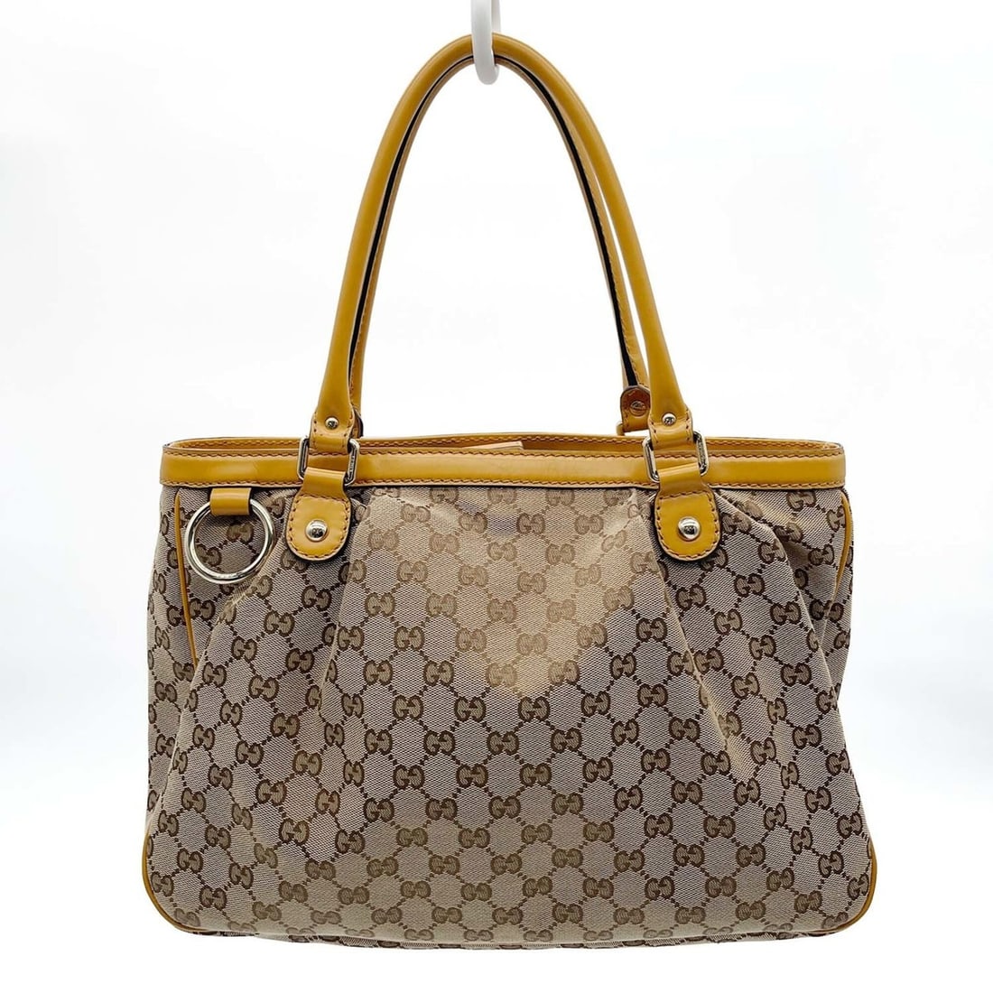 GUCCI Sukey Handbag Tote Bag with Long Handles, 296835, GG Canvas Leather, Yellow, Women's: --- Catalog ---Category: SizeSize (HxWxD): 26cm x 36.5cm x 11cm / 10.23'' x 14.37'' x 4.33''Category: DesignType: Handbag, Tote bagColor: Brown, YellowGender: WomenMaterial: Canvas , Leather