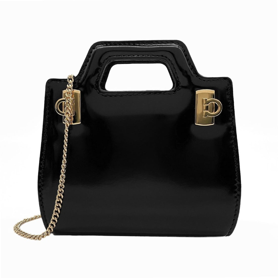 Salvatore Ferragamo Wanda Shoulder Bag, Leather, Metal, Black, Women's (1 of 18)