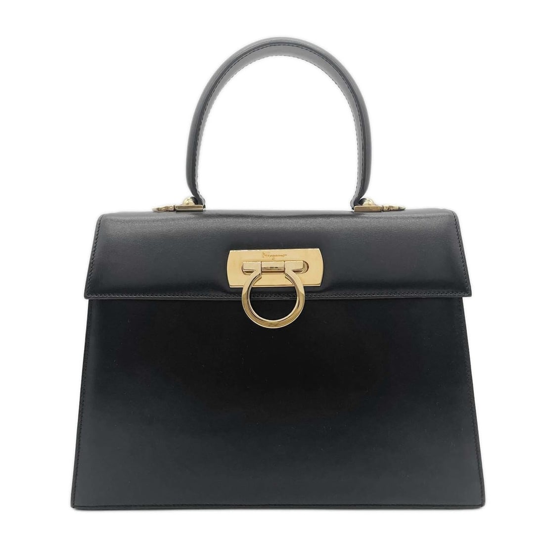 Salvatore Ferragamo Iconic Vintage Gancini Shoulder Bag, Top Handle, 2-Way Leather, Metal, Black, (1 of 16)
