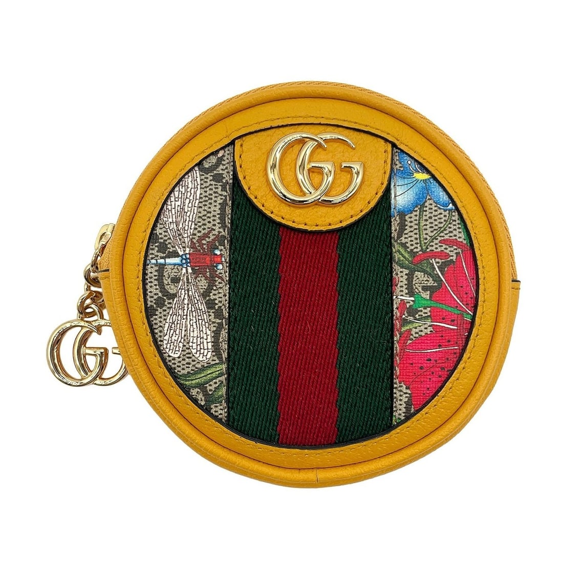 GUCCI GG Floral Round Wallet/Coin Purse, Ophidia 574840, Coated Canvas Leather, Yellow, Women's: --- Catalog ---Category: SizeSize (HxWxD): 11cm x 11.5cm x 3cm / 4.33'' x 4.52'' x 1.18''Category: DesignType: Coin purse/coin caseColor: YellowGender: WomenMaterial: Coated canvas , Leather Category: