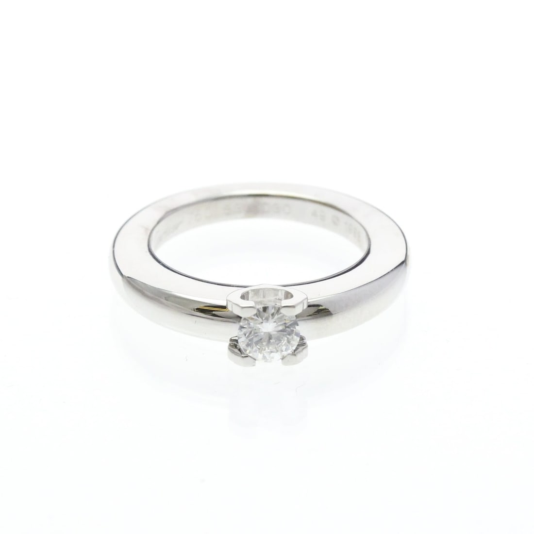 CARTIER Cartier C De Cartier Diamond Ring White Gold (18K) Polished: --- Catalog ---Category: SizeWidth: 4.8mm / 0.19''Weight: 7.9g / 0.27oz.JP Size: 9US Size: 4 3/4Brand Size: 49Stone Size (HxW): 4.40mm x 4.40mm / 0.17'' x 0.17''Category: DesignType: Band ringColor: S