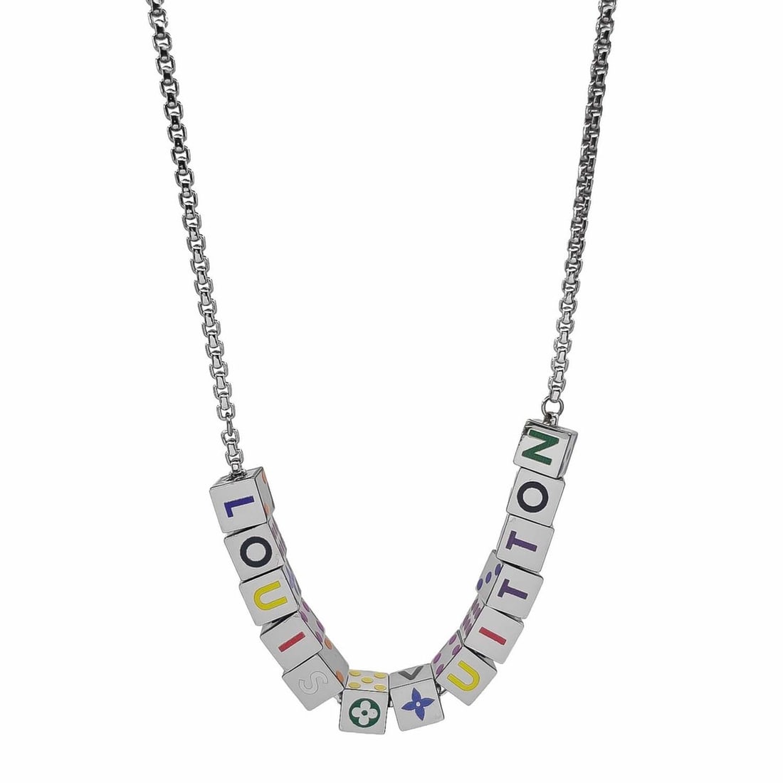 LOUIS VUITTON Louis Vuitton Collier LV Play It Dice Logo Chain Necklace Pendant M68873 Metal Silver (1 of 9)