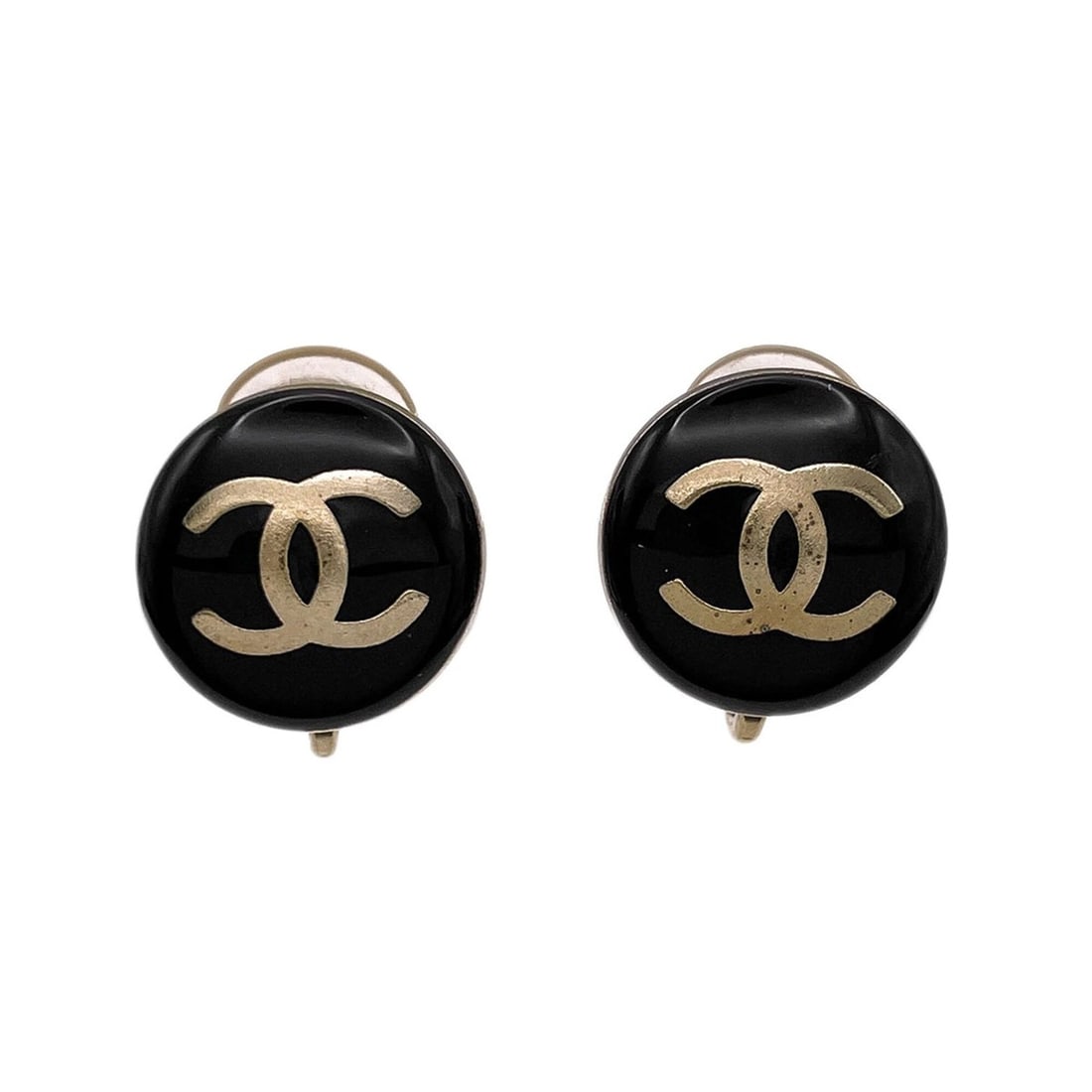 CHANEL Chanel Coco Mark Earrings Round 07A Metal Black Women's (1 of 11)