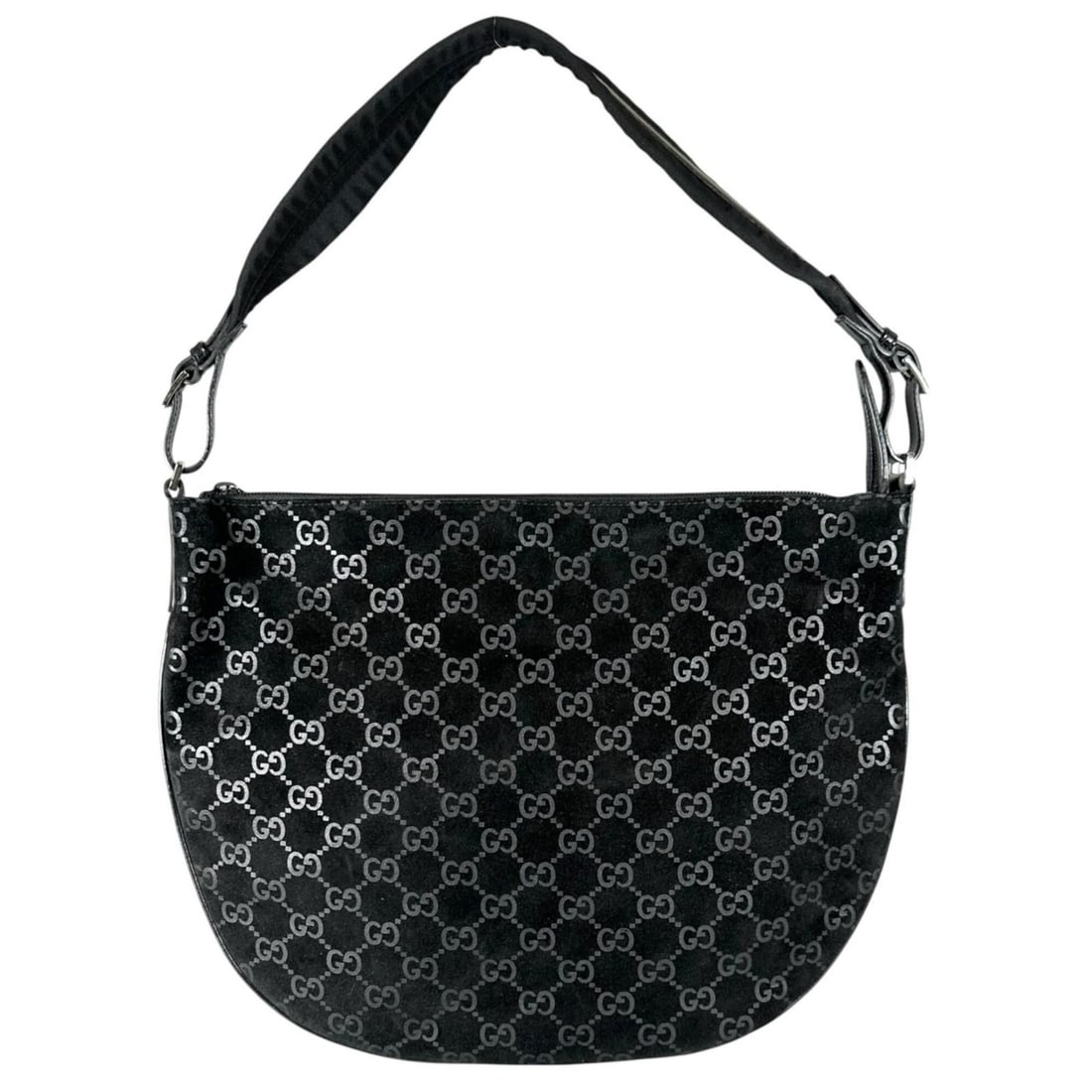 GUCCI shoulder bag, suede, black, women's, GG pattern.: --- Catalog ---Category: SizeSize (HxWxD): 30cm x 37cm x 3cm / 11.81'' x 14.56'' x 1.18''Category: DesignType: Shoulder bagColor: BlackGender: WomenMaterial: Suede Hardware Color: SilverCategory: Gene