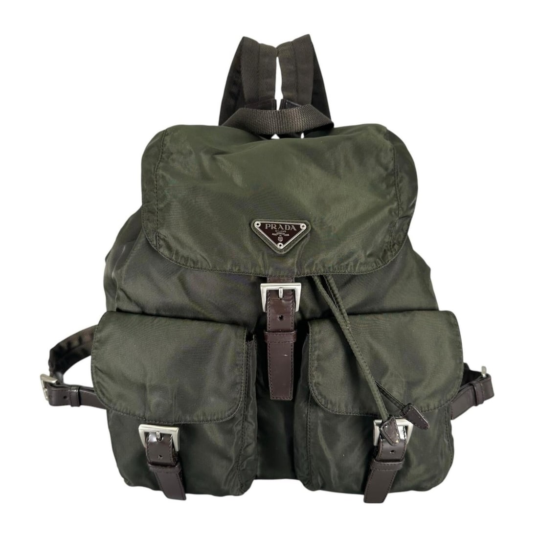 PRADA Prada Triangle Logo Backpack/Daypack Nylon Khaki Women's (1 of 14)
