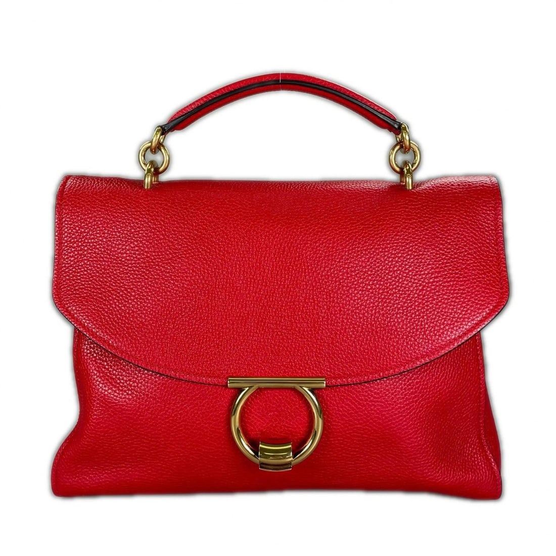 Salvatore Ferragamo Gancini Top Handle Handbag, Leather, Red, Women's: --- Catalog ---Category: SizeSize (HxWxD): 25cm x 34cm x 15cm / 9.84'' x 13.38'' x 5.9''Category: DesignType: HandbagColor: Red colorGender: WomenMaterial: Leather Hardware Color: GoldCategory: Genera
