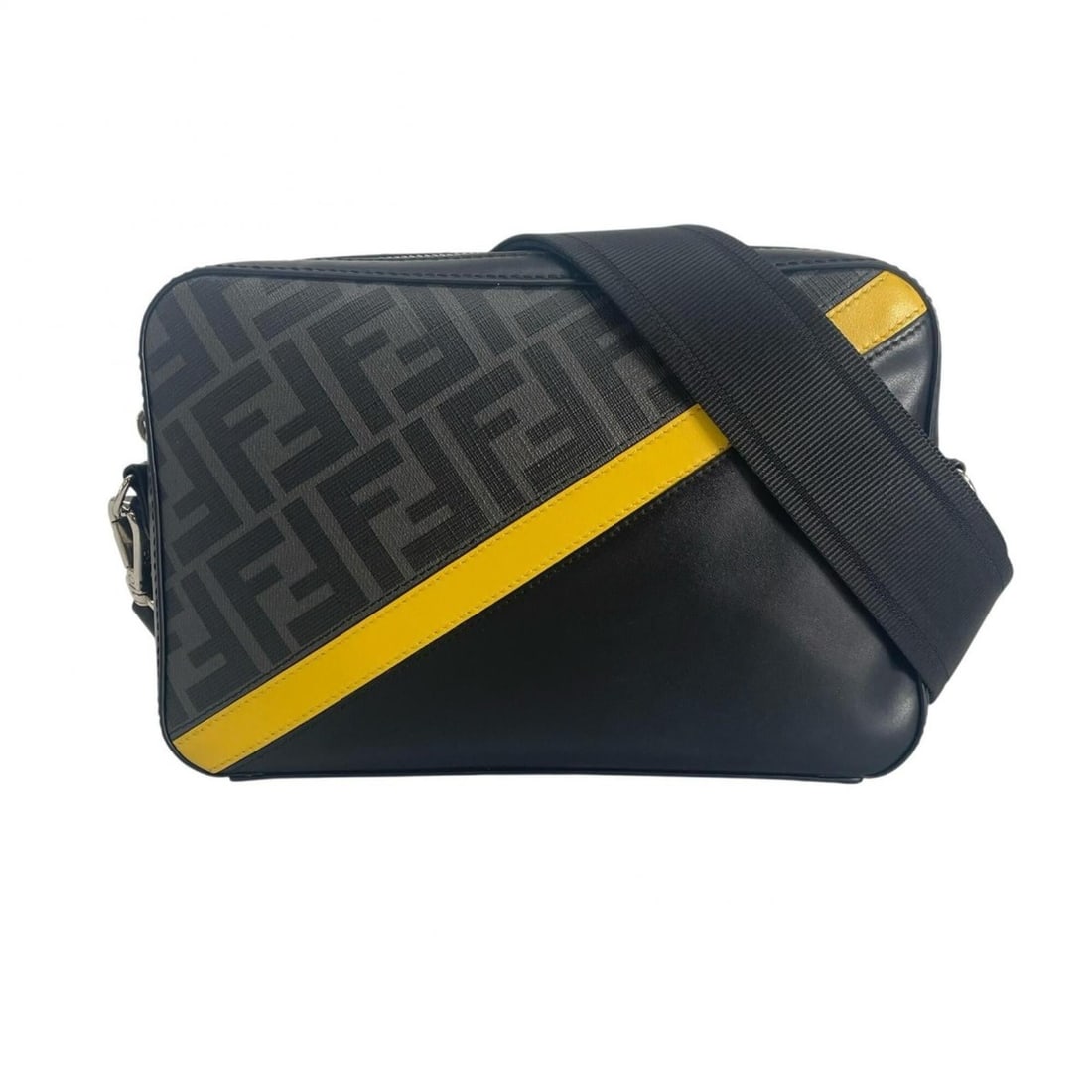 FENDI Diagonal Camera Case 7M0286 Shoulder Bag Leather Black Men's (1 of 14)