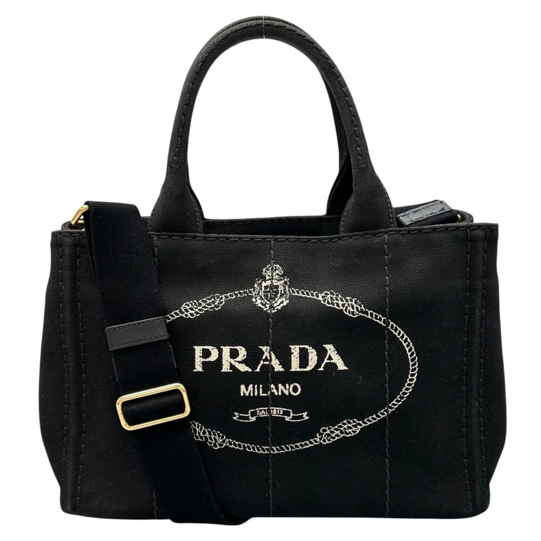 PRADA Canapa handbag, canvas, black, women's, 2-way, triangle logo.: --- Catalog ---Category: SizeSize (HxWxD): 19cm x 27.5cm x 14.5cm / 7.48'' x 10.82'' x 5.7''Category: DesignType: HandbagColor: BlackGender: WomenMaterial: Canvas Category: GeneralBrand: Prada--- Item