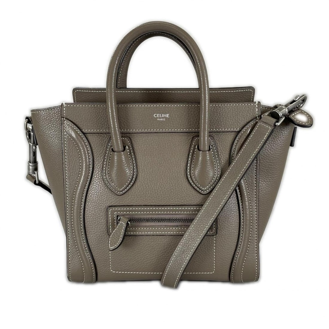 CELINE Luggage Nano Shopper Handbag, Leather, Greige, Women's, 2-Way (1 of 15)