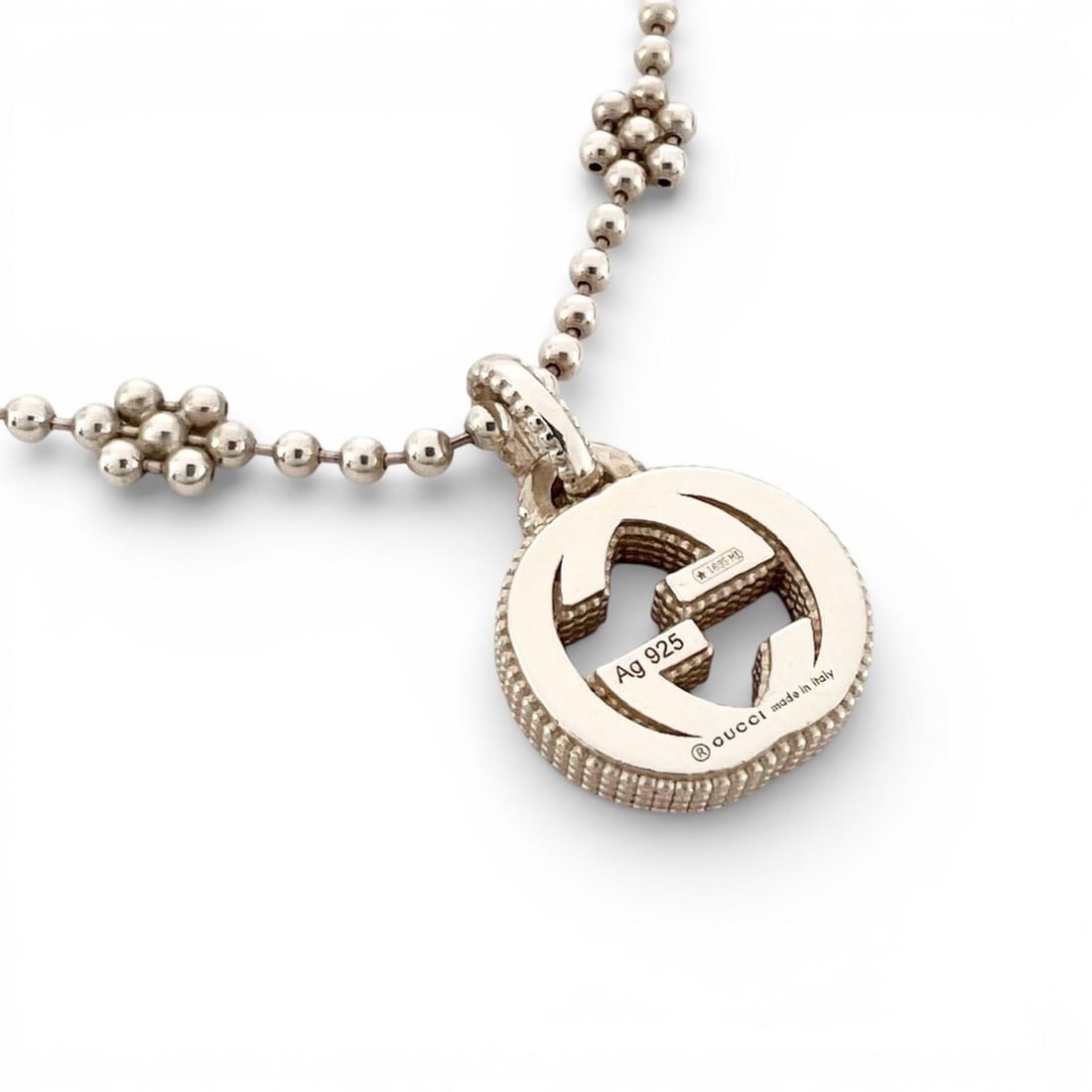 GUCCI necklace, Ag925 bronze, women's, interlocking G design, ball chain. (1 of 19)