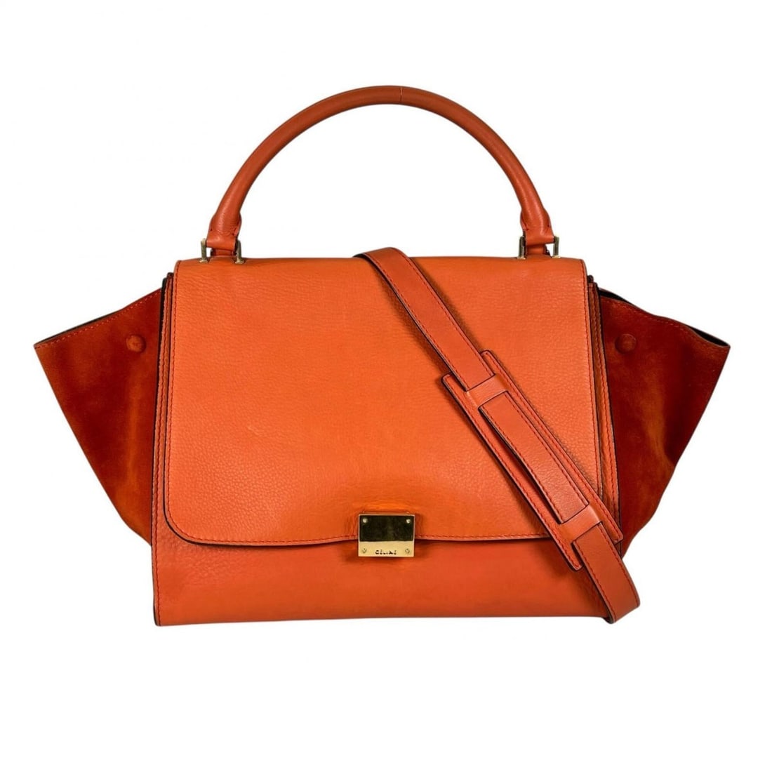 CELINE Trapeze Handbag, Leather, Orange, Women's, 2-way Shoulder Bag (1 of 15)