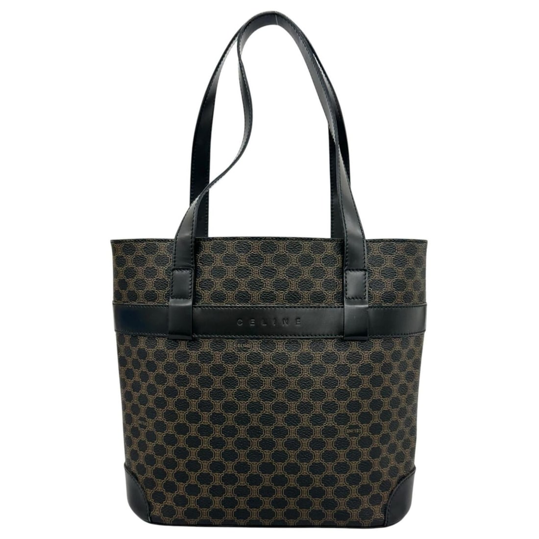 CELINE Macadam Leather Handbag, Black, Women's: --- Catalog ---Category: SizeSize (HxWxD): 23cm x 24.5cm x 11cm / 9.05'' x 9.64'' x 4.33''Category: DesignType: HandbagColor: Black, BrownGender: WomenMaterial: Leather Hardware Color: GoldCategory: G