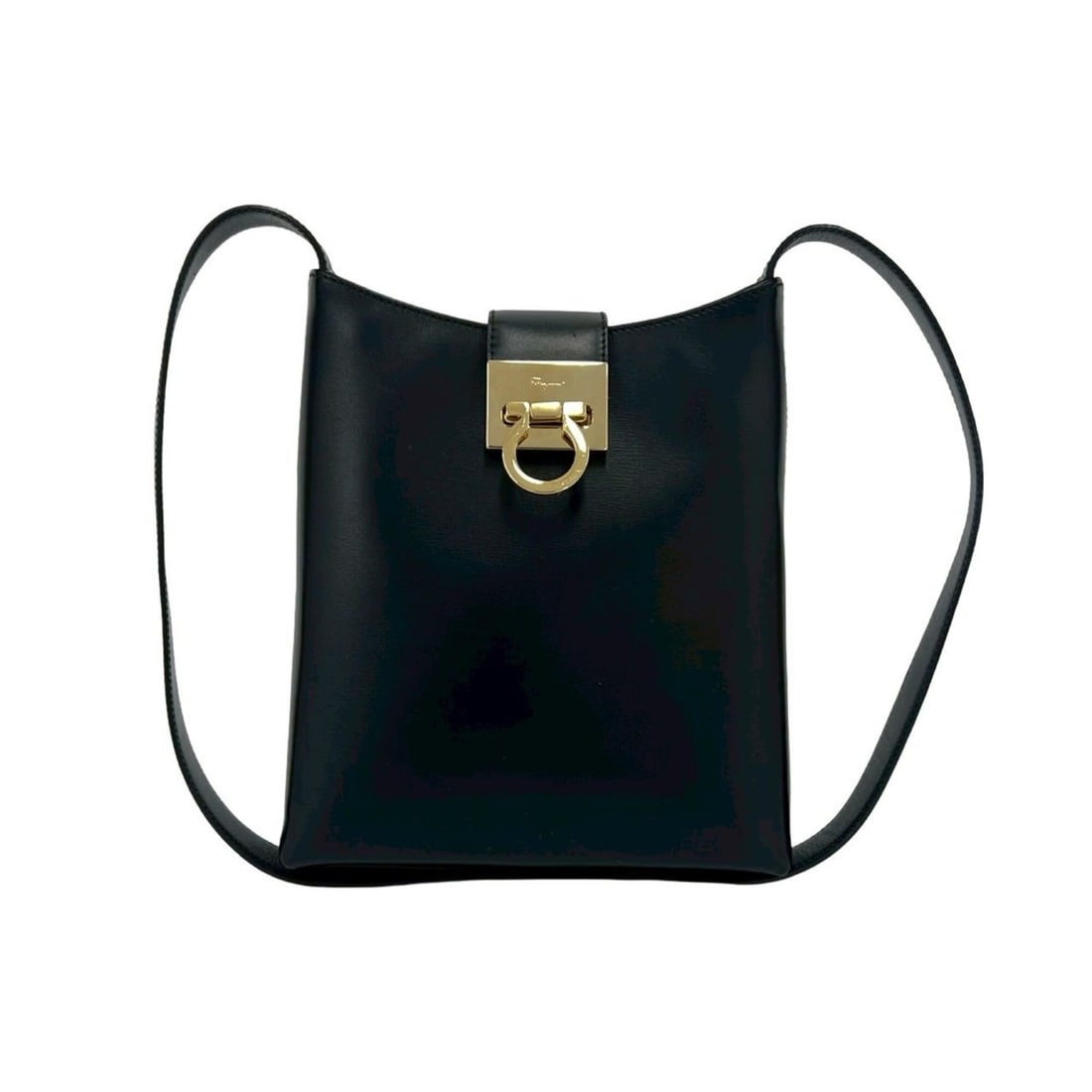 Salvatore Ferragamo Gancini Logo Hardware Leather Mini Shoulder Bag Black 25683 (1 of 10)