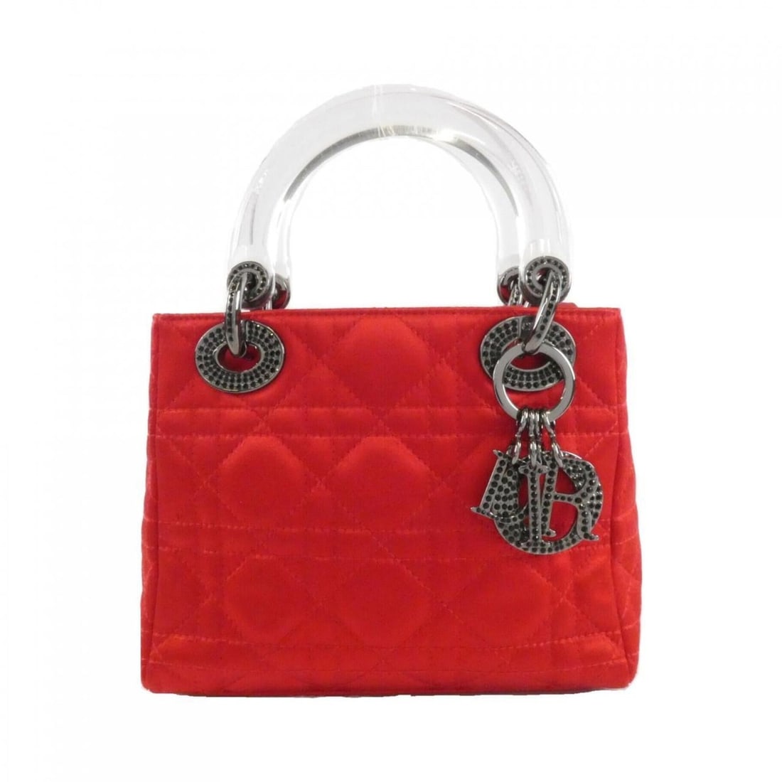 Christian Dior Lady handbag: --- Catalog ---Category: SizeSize (HxWxD): 14cm x 18cm x 8cm / 5.51'' x 7.08'' x 3.14''Category: DesignType: HandbagColor: Clear, Red colorGender: WomenMaterial: Satin Hardware Color: SilverCategory: