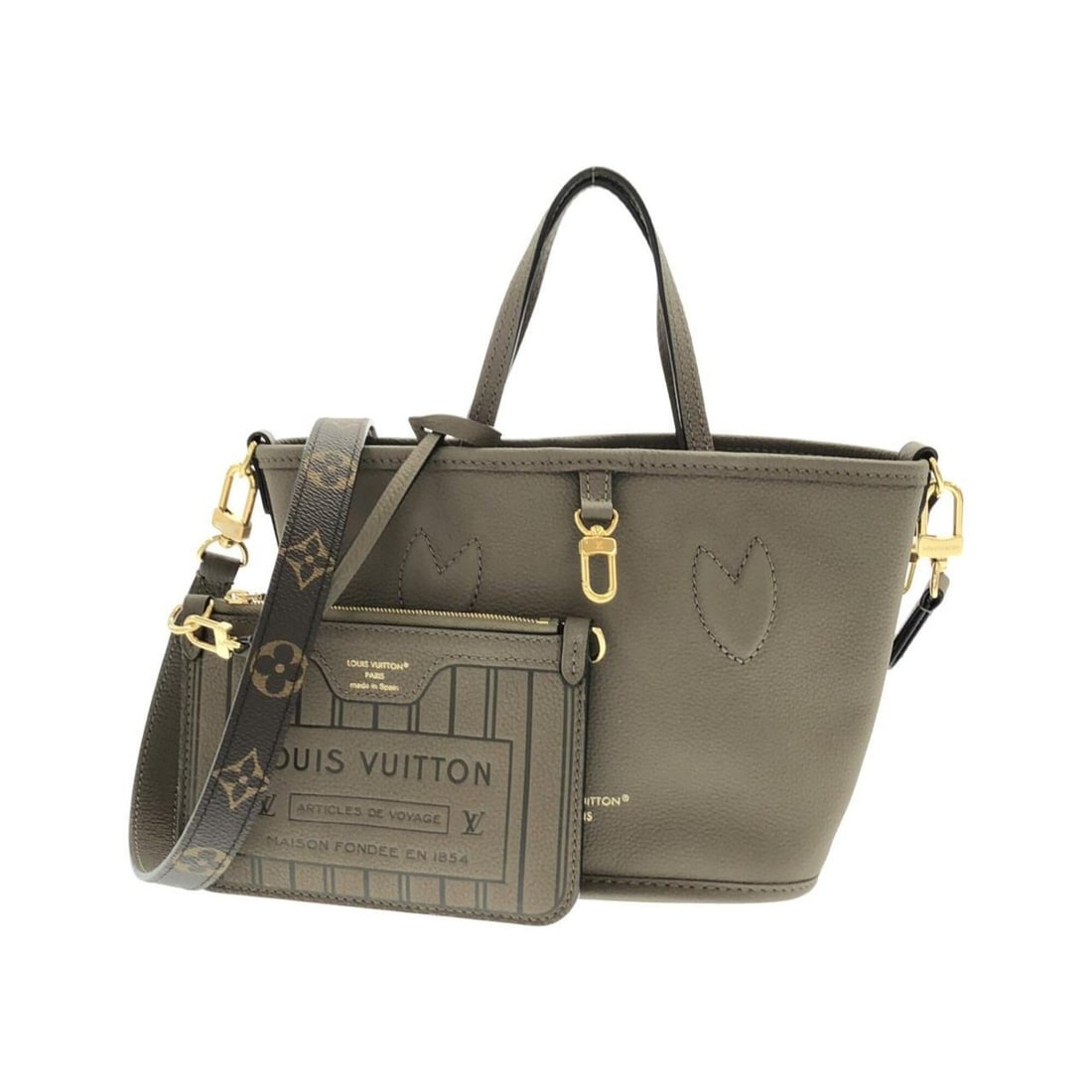 Louis Vuitton Monogram Neverfull Inside Out BB M12109 Handbag: --- Catalog ---Category: SizeSize (HxWxD): 17cm x 27cm x 11cm / 6.69'' x 10.62'' x 4.33''Category: DesignType: Handbag, PouchColor: MarronGender: Men,WomenMaterial: Coated canvas , Leather Hardware