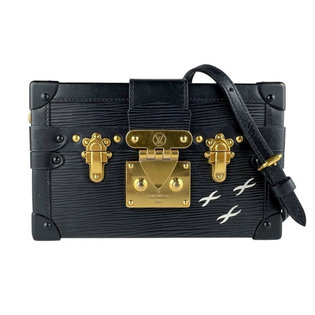 Louis Vuitton LOUIS VUITTON Shoulder Bag Epi Petite Malle Leather Black Gold Women's M59179 z9828 (1 of 13)