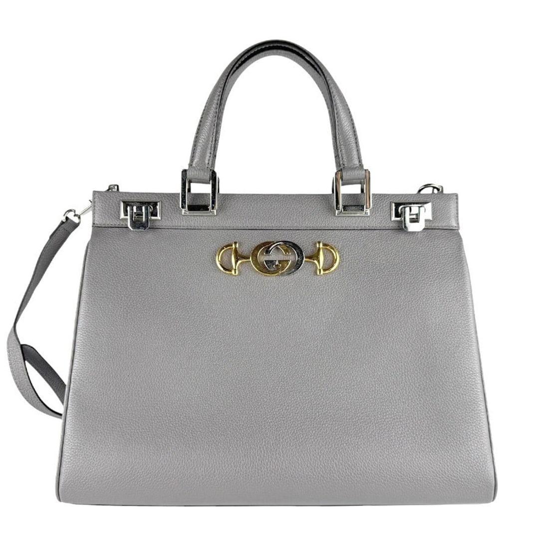 Gucci Zumi Leather Handbag/Shoulder Bag, Gray, Silver, Gold, Women's, 564714 z9817: --- Catalog ---Category: SizeSize (HxWxD): 27cm x 34cm x 12cm / 10.62'' x 13.38'' x 4.72''Category: DesignType: Handbag, Shoulder bagColor: GrayGender: WomenMaterial: Leather Category: GeneralMPN: 564