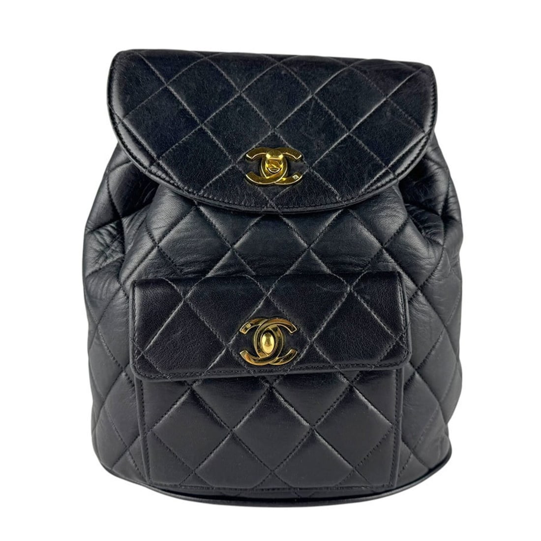 Chanel CHANEL Backpack Leather Metal Black Gold Women's z9807 (1 of 13)