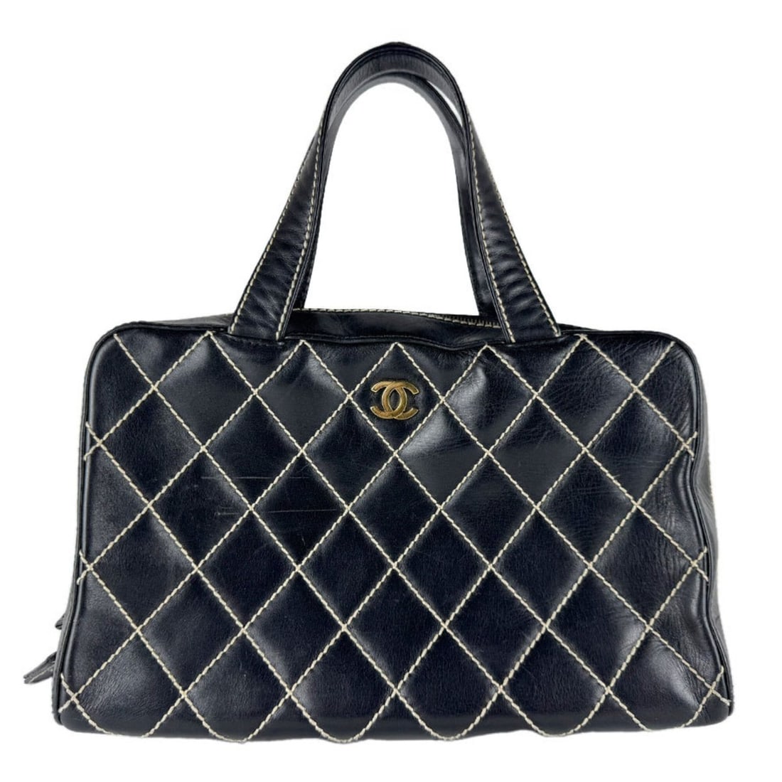 Chanel CHANEL Handbag Wild Stitch Leather Black Women's z9762 (1 of 15)