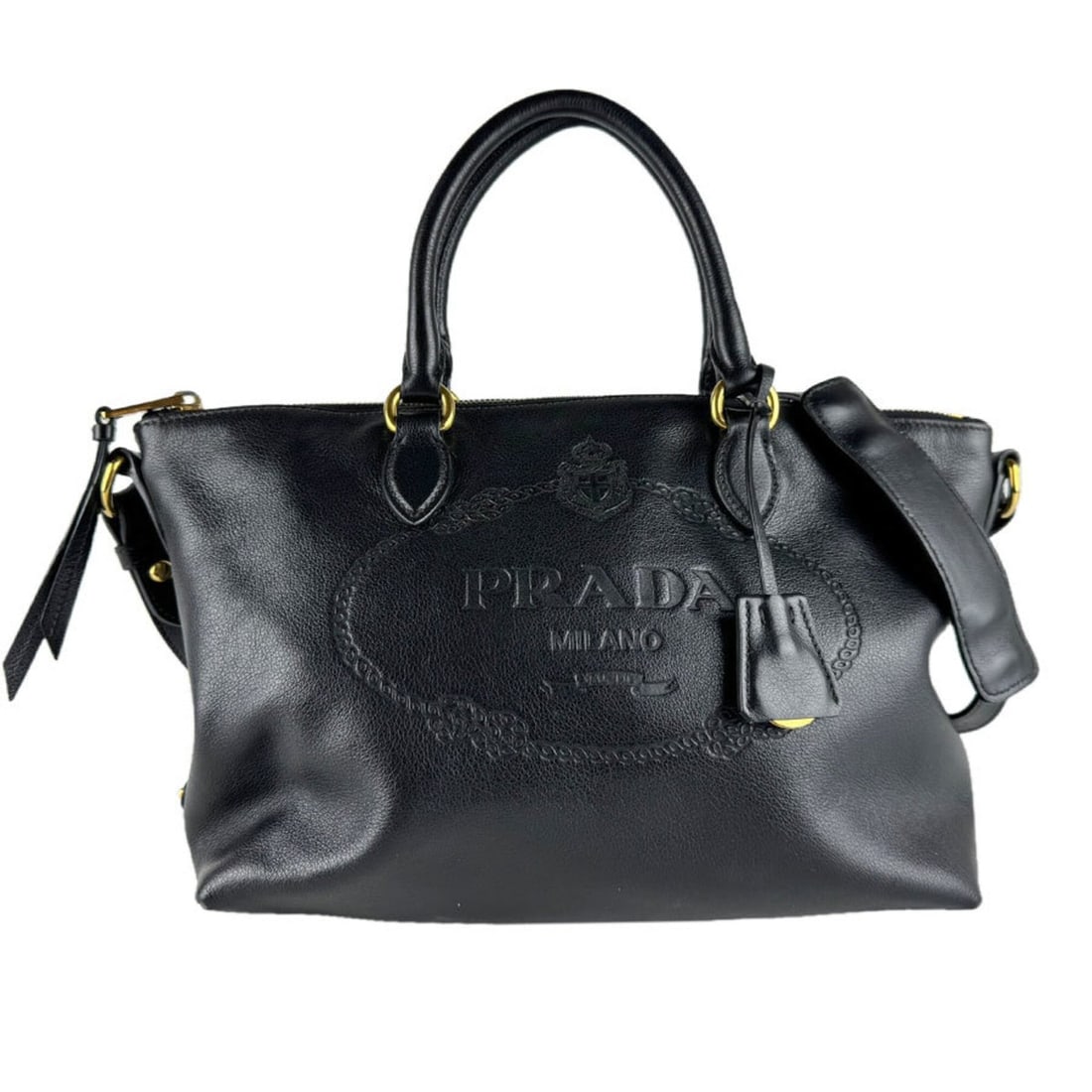 Prada PRADA handbag shoulder bag leather black gold women's z9731 (1 of 14)