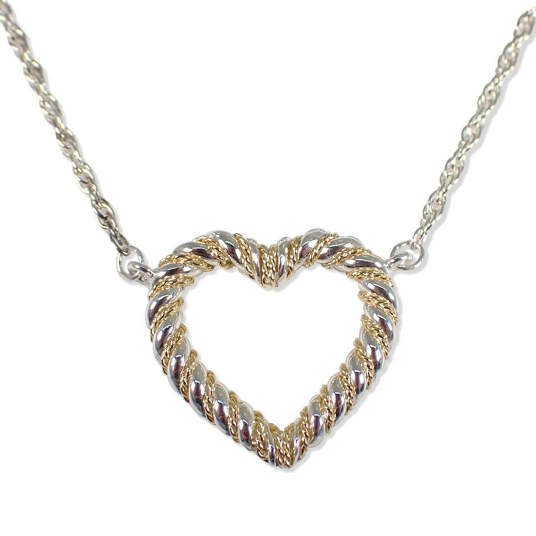 TIFFANY & Co. 925 750 Twist Heart Combination Pendant Necklace: --- Catalog ---Category: SizePendant Size: 21.1mm x 22mm / 0.83'' x 0.86''Neck Circumference: 49 cm / 19.29''Category: DesignGender: WomenMaterial: Sterling silver 925, Yellow gold (18K)Necklace Type: