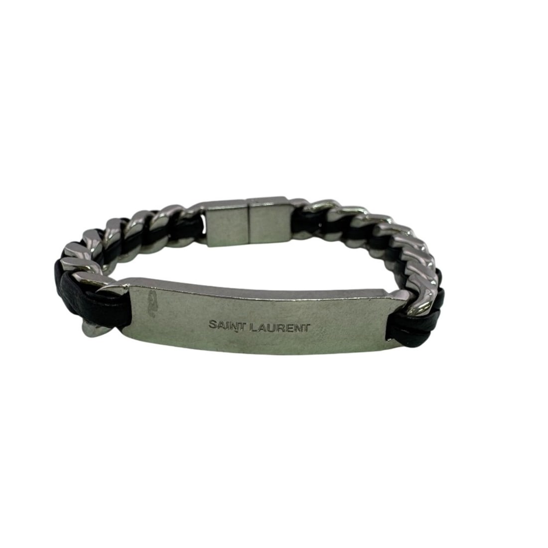 SAINT LAURENT Curved Chain Bangle Bracelet, Silver: --- Catalog ---Category: SizeTotal Length: 18.5cm / 7.28''Category: DesignType: BangleColor: SilverGender: MenMaterial: LeatherCategory: GeneralBrand: Saint Laurent--- Item List ---Section: