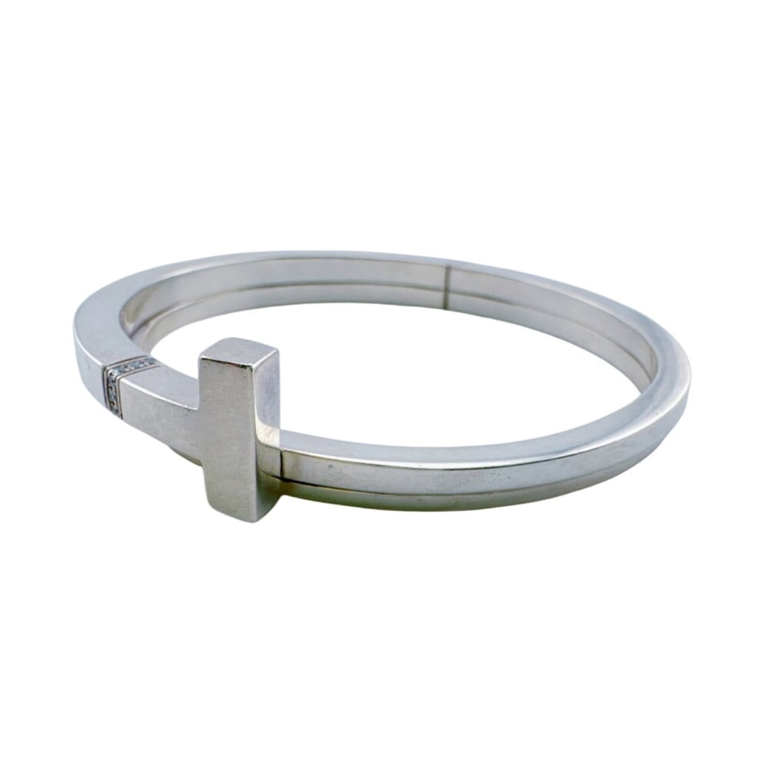 TIFFANY&Co. Tiffany T Square Wrap Bracelet with 9 Diamonds, 51.6g, Silver Bangle (1 of 16)