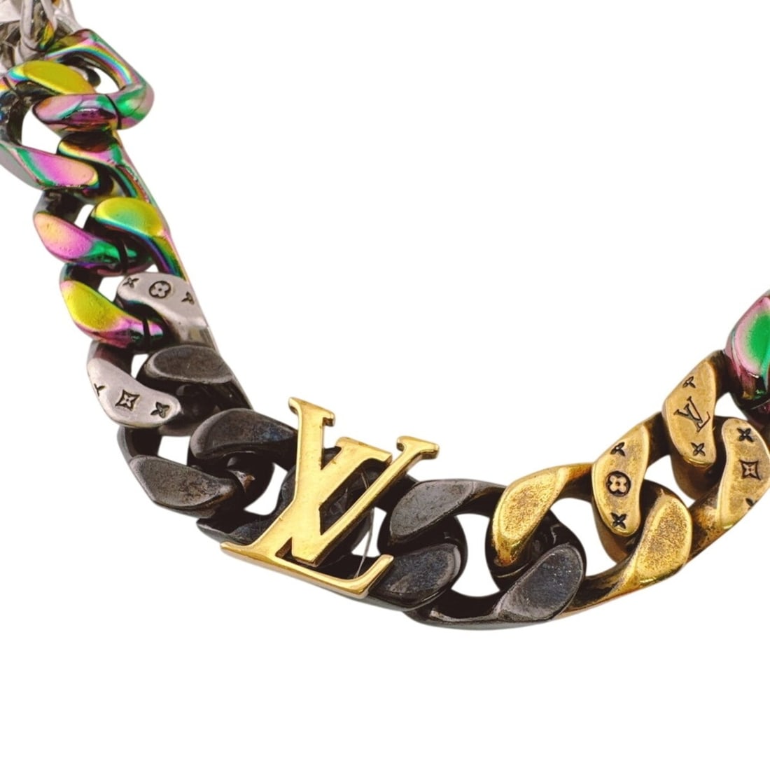 LOUIS VUITTON M69462 Collier Chain Links Spatches Mini Monogram Necklace Jewelry Gold: --- Catalog ---Category: SizeNeck Circumference: 48 cm / 18.89''Category: DesignColor: Black, Gold, SilverGender: MenMaterial: MetalNecklace Type: Neck chainCategory: GeneralMPN: M69462Brand: Louis Vu