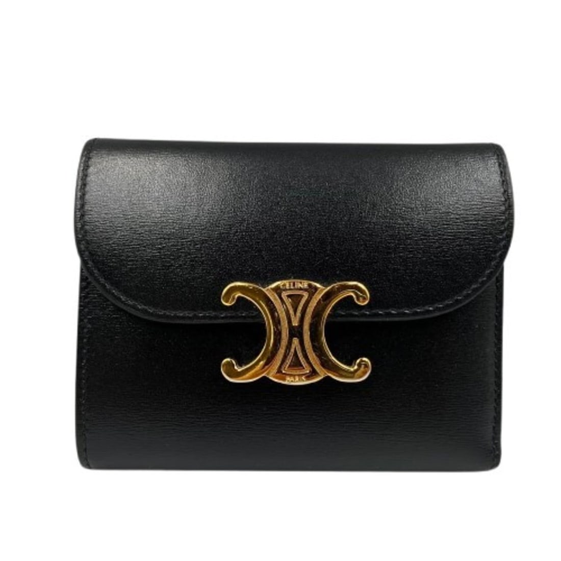 CELINE Celine Leather Flat Wallet Triomphe Black (1 of 20)