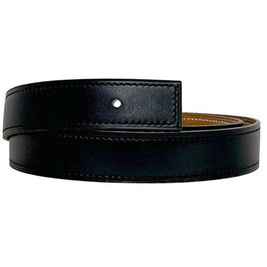 Hermes belt only, black, brown, gold, waist 76cm, leather (box calf, Taurillon Clemence), ?G: --- Catalog ---Category: SizeWidth: 2.3cm / 0.9''Length: 67cm - 76cm / 26.37'' - 29.92''Category: DesignType: Standard beltColor: Black, BrownGender: WomenEmbellishment: AbrasionLeather/Fur Type: Box