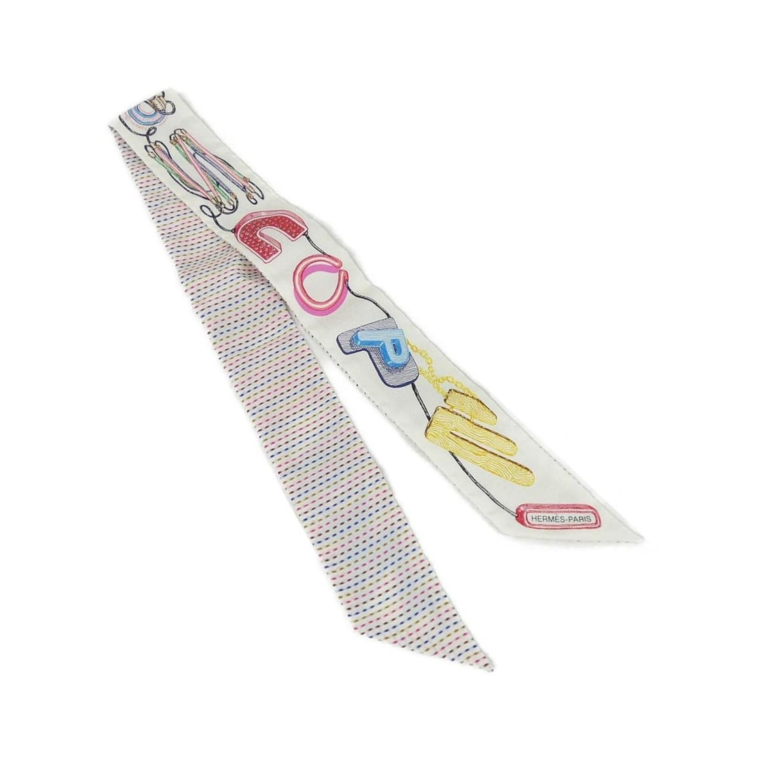Hermes Chevaloscope Neon Twilly Pointier 853954S Scarf Muffler: --- Catalog ---Category: SizeSize (LxW): 5cm x 86cm / 1.96'' x 33.85''Category: DesignType: ScarfColor: Blue, WhiteGender: WomenMaterial: Silk Category: GeneralMPN: 853954SBrand: Hermes--- Item List