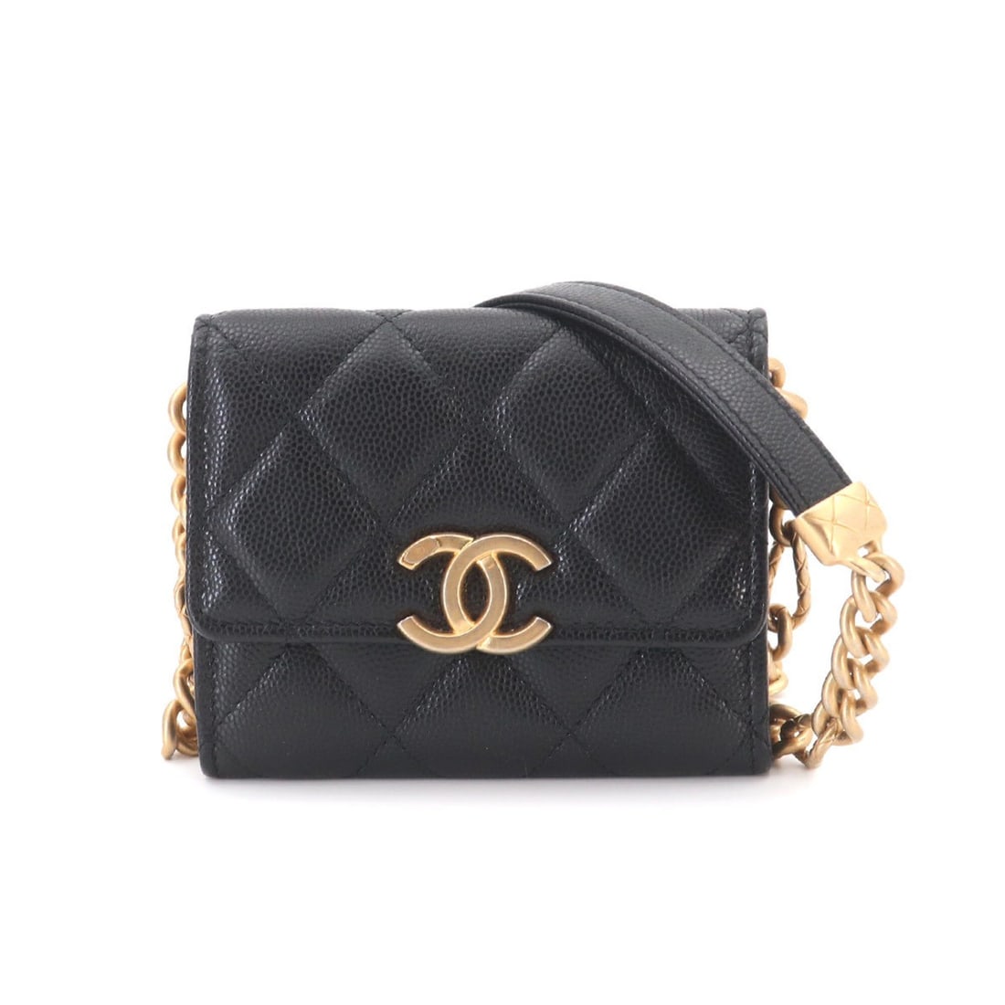 Chanel Matelasse Bracelet on Chain Shoulder Bag, Card Case, Caviar Leather, Black with Gold Hardware (1 of 14)