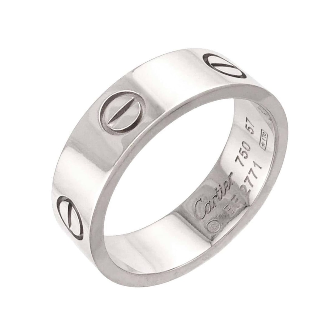 Cartier Love Ring #57, 18K WG (White Gold 750): --- Catalog ---Category: SizeUS Size: 8.5Brand Size: 57Category: DesignType: Band ringGender: Women,MenMaterial: White gold (18K)Category: GeneralBrand: Cartier--- Item List ---Section: ConditionRanki