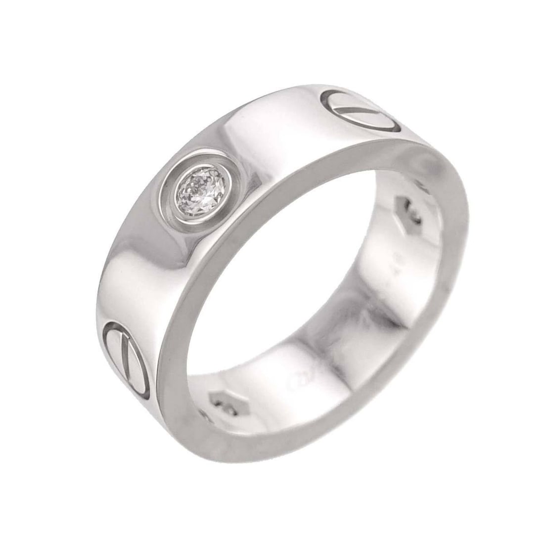 Cartier Love Ring #48, Half Diamond 3P, 18K WG White Gold 750.: --- Catalog ---Category: SizeUS Size: 4.5Brand Size: 48Category: DesignType: Band ringGender: WomenMaterial: White gold (18K)Category: GeneralBrand: Cartier--- Item List ---Section: ConditionRanking: 