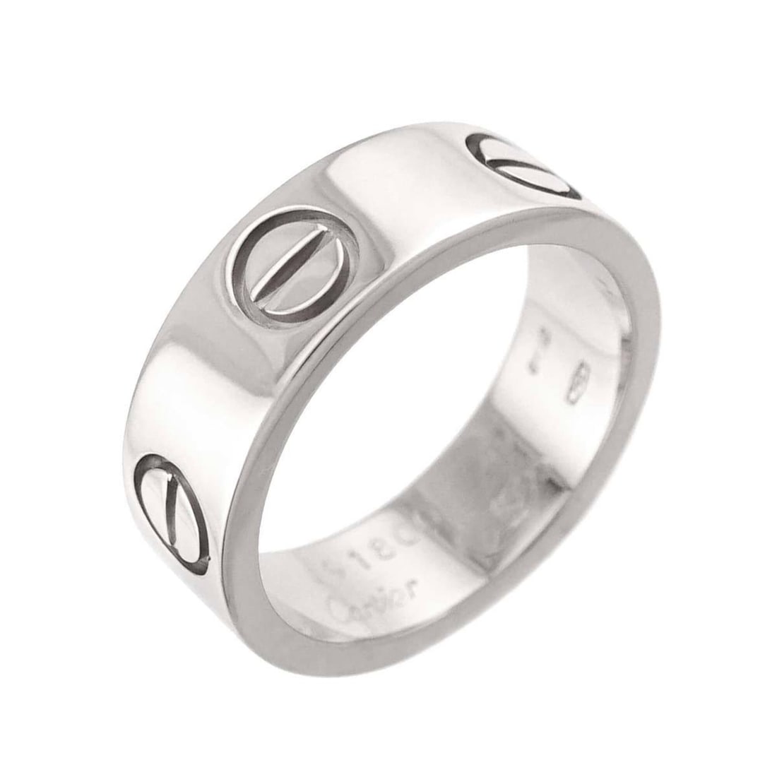 Cartier Love Ring #47, 18K WG (White Gold 750): --- Catalog ---Category: SizeUS Size: 4Brand Size: 47Category: DesignType: Band ringGender: WomenMaterial: White gold (18K)Category: GeneralBrand: Cartier--- Item List ---Section: ConditionRanking: