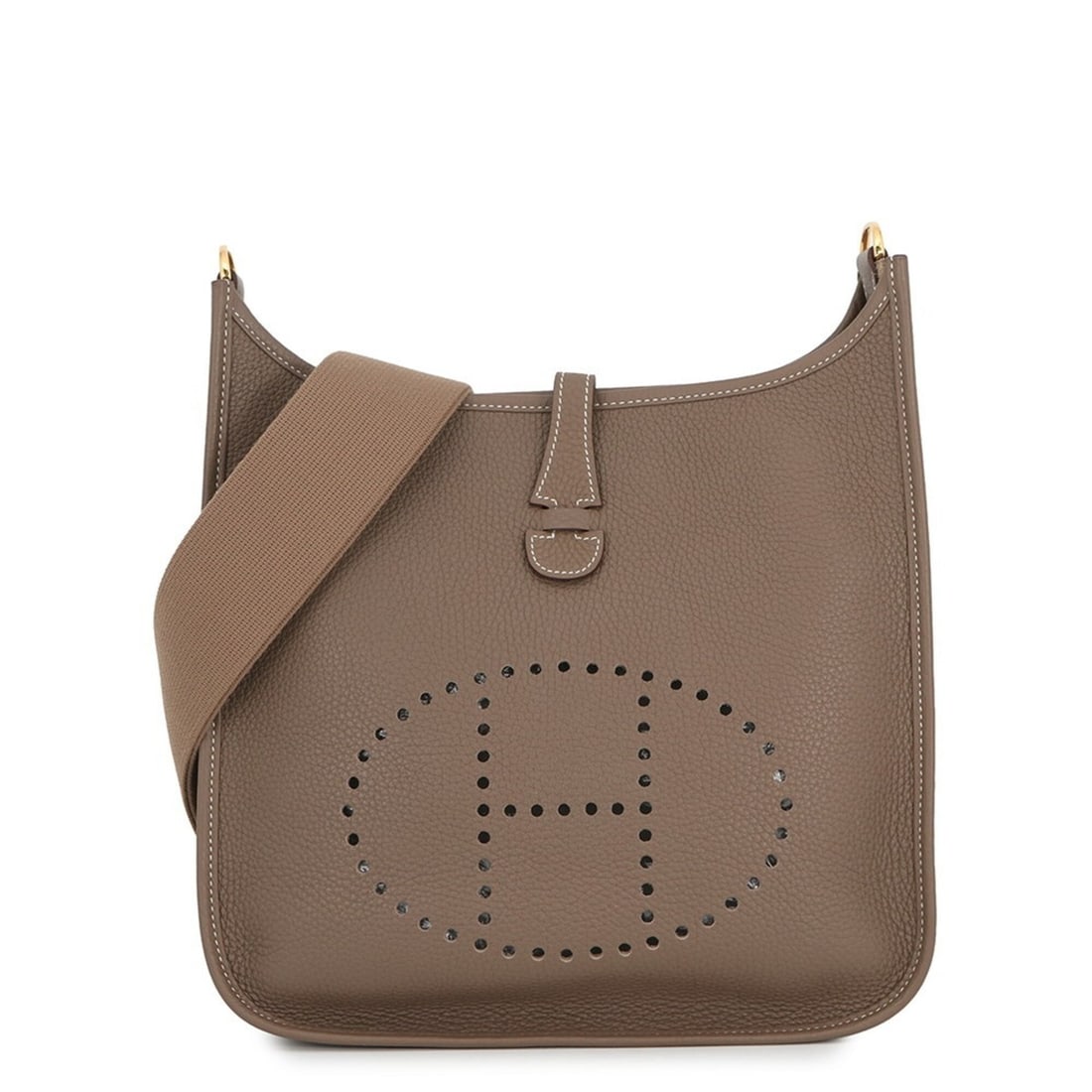 Hermes Evelyne 3 PM Shoulder Bag, Etoupe, Taurillon Clemence Leather, C Stamp, HERMES Evelyne,: --- Catalog ---Category: SizeSize (HxWxD): 29cm x 29cm x 8cm / 11.41'' x 11.41'' x 3.14''Category: DesignType: Shoulder bagColor: Etoupe grayGender: WomenMaterial: Taurillon clemence leather Category: