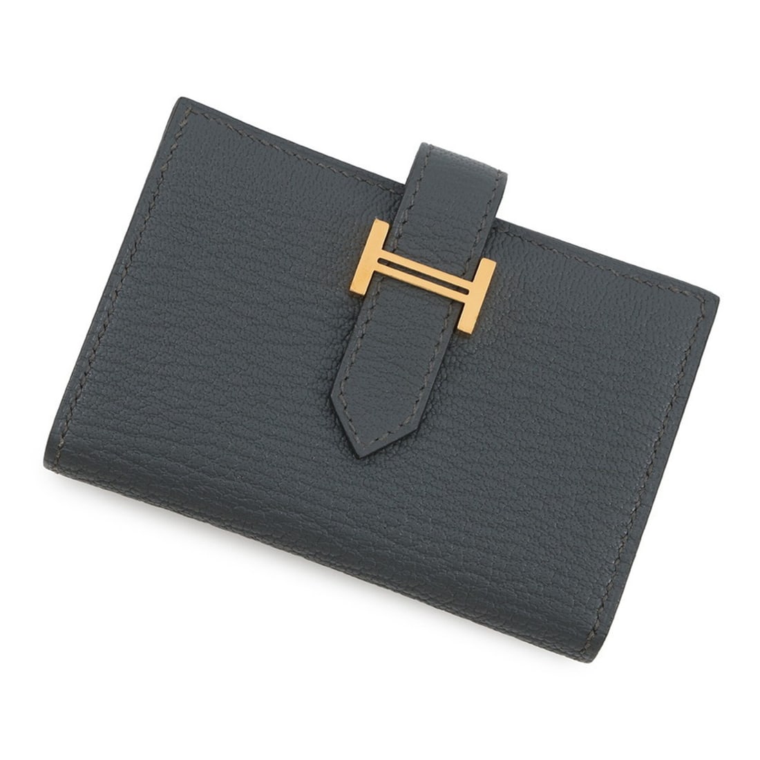 Hermes business card holder/card case, Bearn Mini, with coin purse, Gris Misty, Chevre Mysore, K: --- Catalog ---Category: DesignType: Card caseColor: Dark grayGender: MenMaterial: Chevre myzore leather Category: GeneralBrand: HermesCountry of Origin: FranceCategory: Physical PropertiesSize