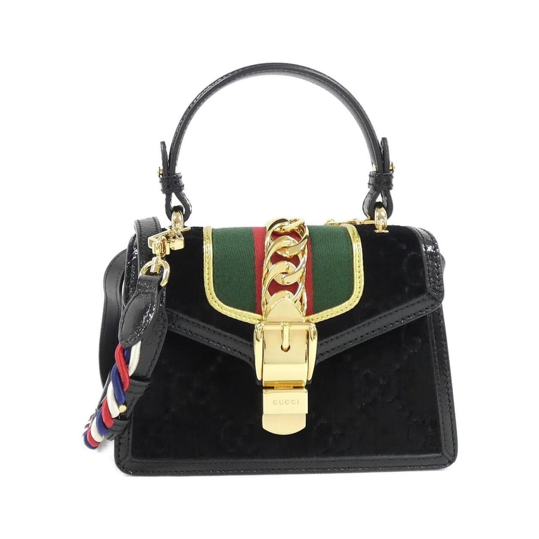 Gucci SYLVIE 470270 9JTFG Handbag: --- Catalog ---Category: SizeSize (HxWxD): 14cm x 20cm x 7cm / 5.51'' x 7.87'' x 2.75''Category: DesignType: HandbagColor: BlackGender: WomenMaterial: Velvet , Leather Leather/Fur Type: Enamel