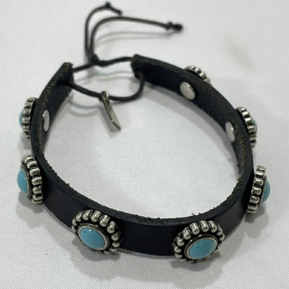 Saint Laurent Turquoise Leather Bracelet (Black) (1 of 10)