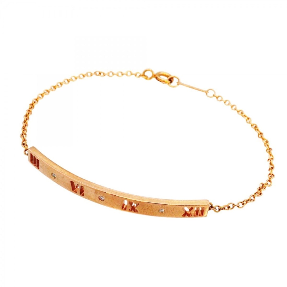 Tiffany & Co. Atlas Bracelet, 3PD (3 Diamonds), 18K Pink Gold, Diamonds, Women's: --- Catalog ---Category: SizeLength: 16.5cm / 6.49''Category: DesignType: Charm braceletStone: DiamondGender: WomenMaterial: Pink gold (18K)Category: GeneralBrand: Tiffany--- Item List ---Section: