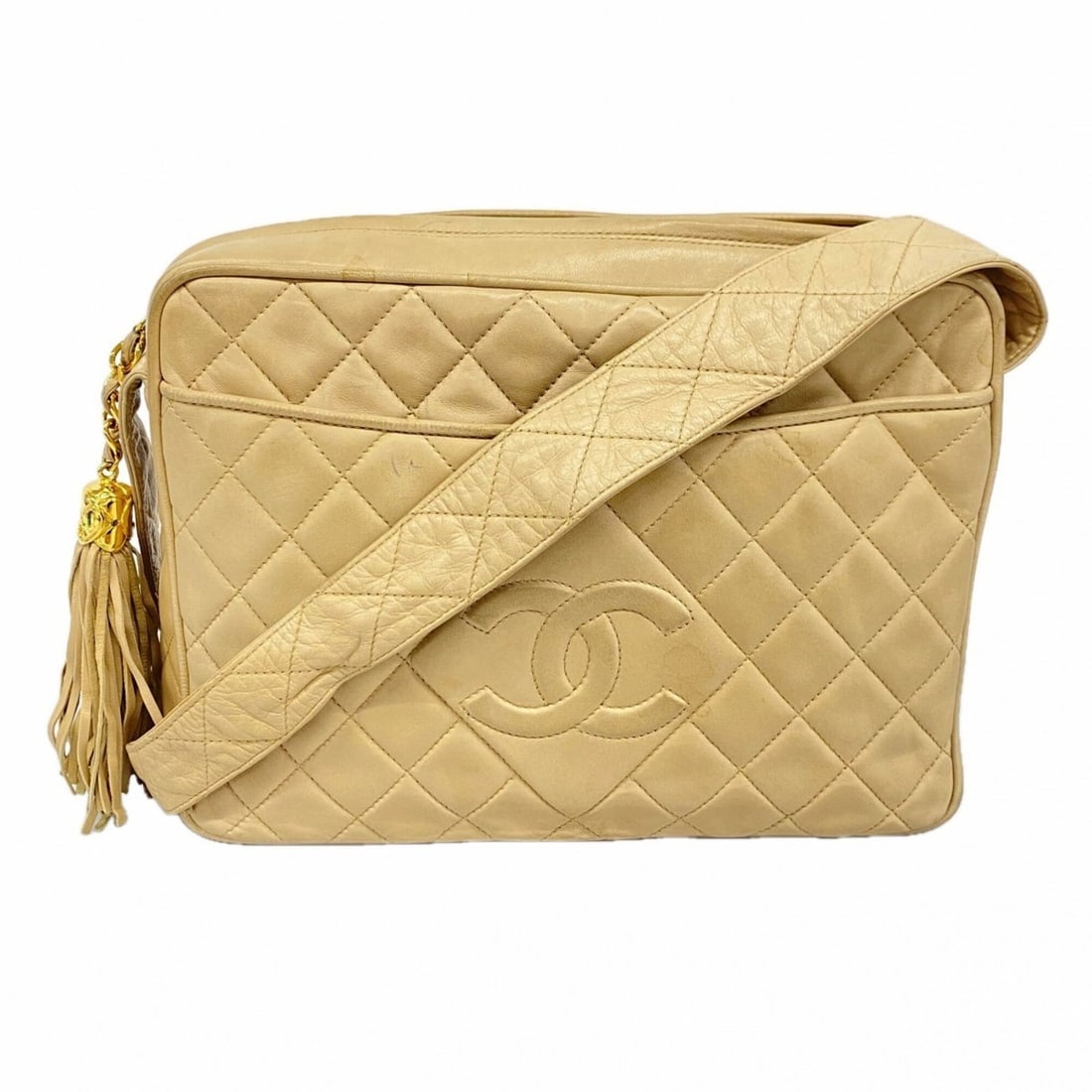 Chanel Matelassé Shoulder Bag, Lambskin, Beige, Women's, P2966178 (1 of 11)