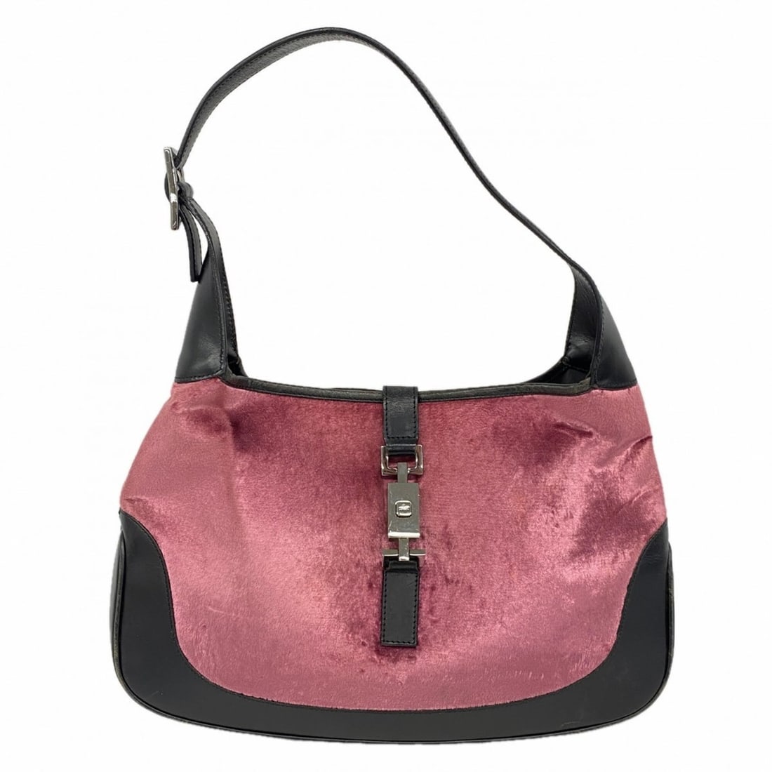 Gucci Jackie handbag, model 001 3306, velour, pink and black, women's, P2927075: --- Catalog ---Category: SizeSize (HxWxD): 21cm x 32cm x 4cm / 8.26'' x 12.59'' x 1.57''Category: DesignType: HandbagColor: Black, PinkGender: WomenHardware Color: SilverCategory: GeneralMPN: 001 3306
