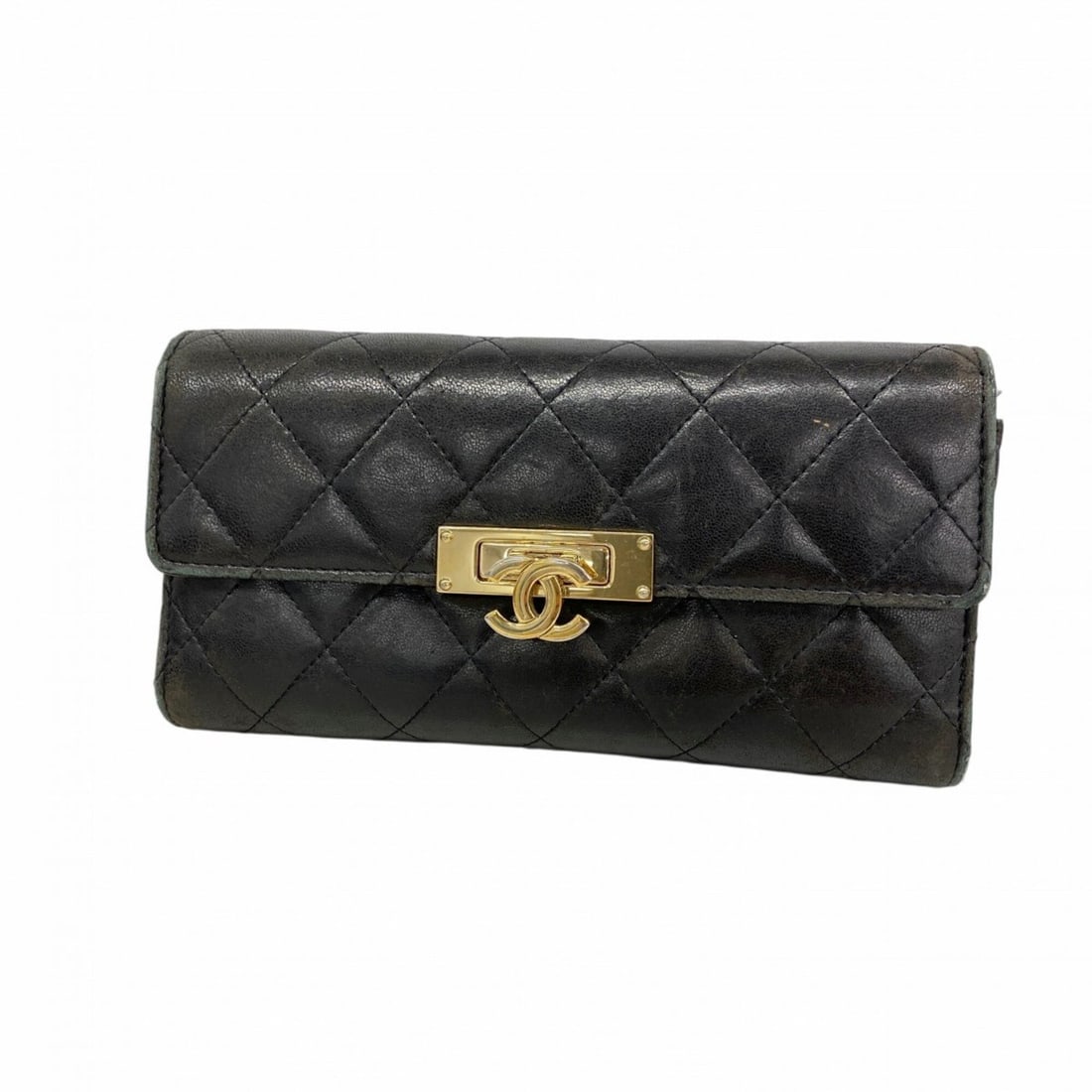 Chanel Matelassé Lambskin Long Wallet, Black, Women's (1 of 13)