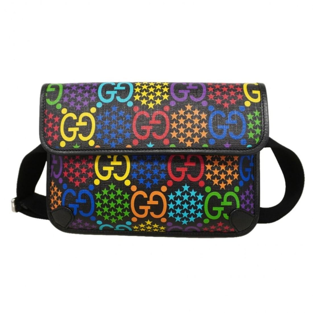 Gucci GG Psychedelic Waist Bag 598113 Black Multicolor Men's: --- Catalog ---Category: SizeSize (HxWxD): 17.5cm x 24cm x 2cm / 6.88'' x 9.44'' x 0.78''Category: DesignType: Fanny packColor: Black, Multi-colorGender: MenMaterial: PVC Hardware Color: SilverCategor