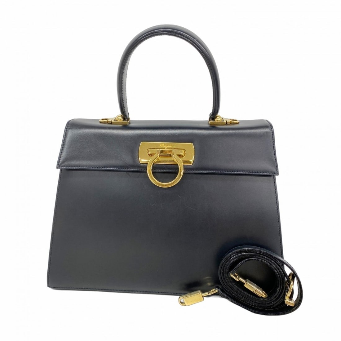 Salvatore Ferragamo Gancini Leather Handbag, Navy, 2-way Bag for Women: --- Catalog ---Category: SizeSize (HxWxD): 21cm x 27cm x 10cm / 8.26'' x 10.62'' x 3.93''Category: DesignType: HandbagColor: NavyGender: WomenMaterial: Leather Hardware Color: GoldCategory: GeneralBra