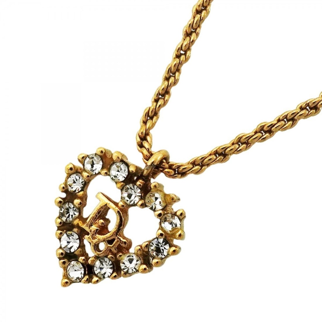Christian Dior Necklace, Heart Motif, GP Plated, Rhinestone, Gold, Women's: --- Catalog ---Category: SizePendant Size: 15.4mm x 13mm / 0.6'' x 0.51''Neck Circumference: 39 cm - 43.5 cm / 15.35'' - 17.12''Category: DesignColor: GoldGender: WomenMaterial: Gold plating, Rhinesto