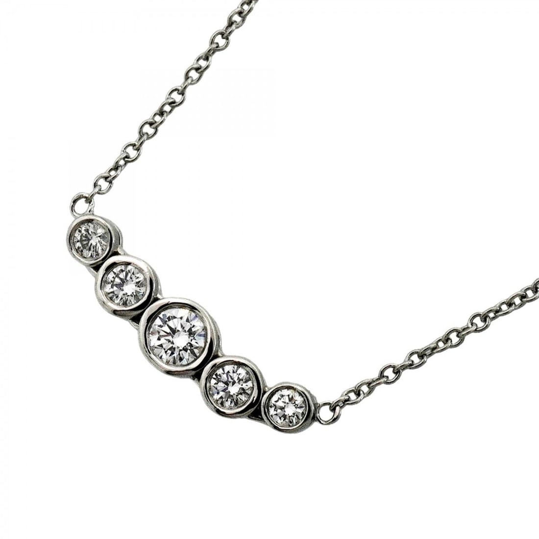 Tiffany & Co. Jazz Graduated 5PD Platinum Diamond Necklace for Women: --- Catalog ---Category: SizePendant Size: 4mm x 18.4mm / 0.15'' x 0.72''Neck Circumference: 41 cm / 16.14''Category: DesignStone: DiamondGender: WomenMaterial: Platinum 950Necklace Type: NecklaceCate